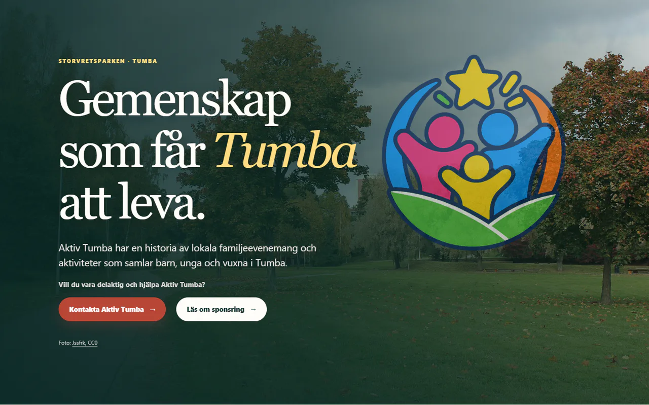 The homepage of the website Dantellian built for Aktiv Tumba